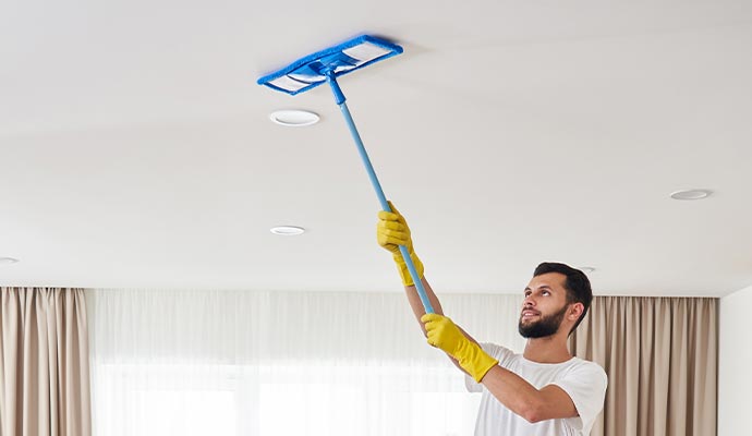 Expert cleaning roof using equipment.