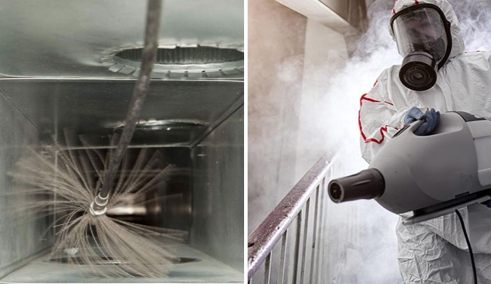 Collage of duct cleaning and disinfection service Collage of duct cleaning and disinfection service