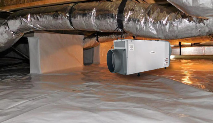 Installed dehumidification system in crawl-space