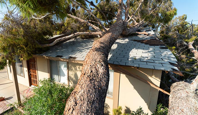 Storm damaged house.