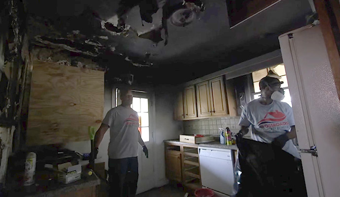 a burnt out kitchen