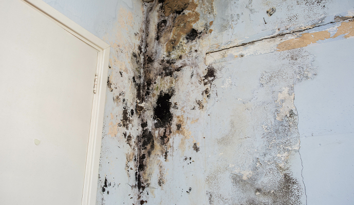 Black mold infestation on a damp wall