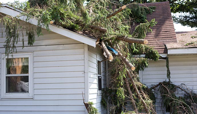 Storm damaged house