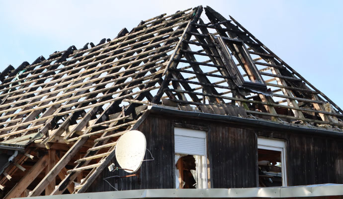 fire damaged house being reconstructed