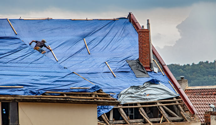 storm damaged house being reconstructed