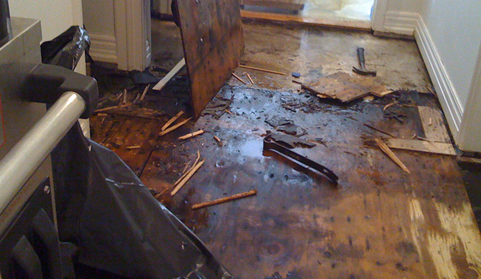 Water damaged wooden floor